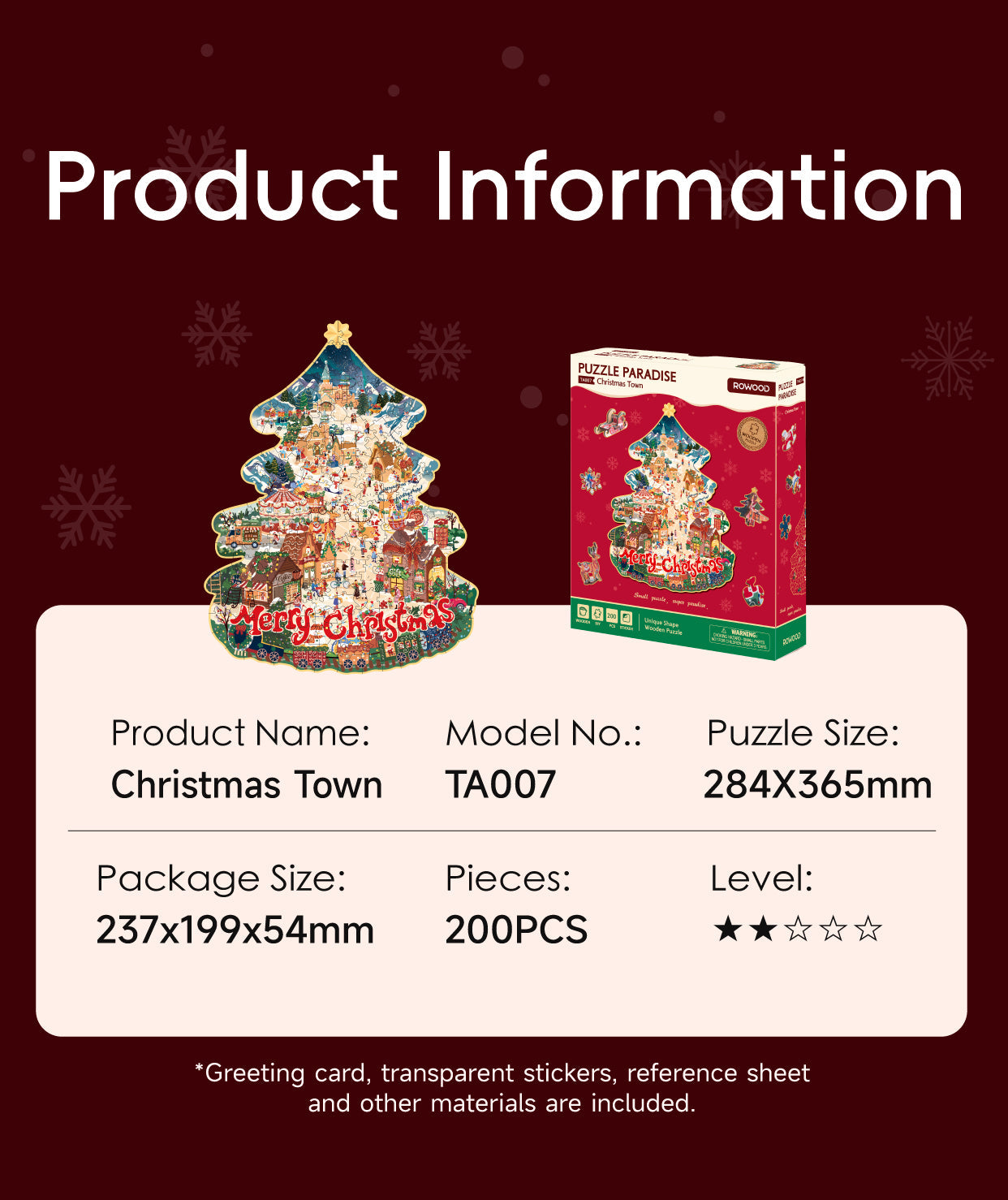 Rowood Christmas Town Wooden Jigsaw Puzzle TA007 - Xếp hình gỗ 3D trí tuệ - Rolife