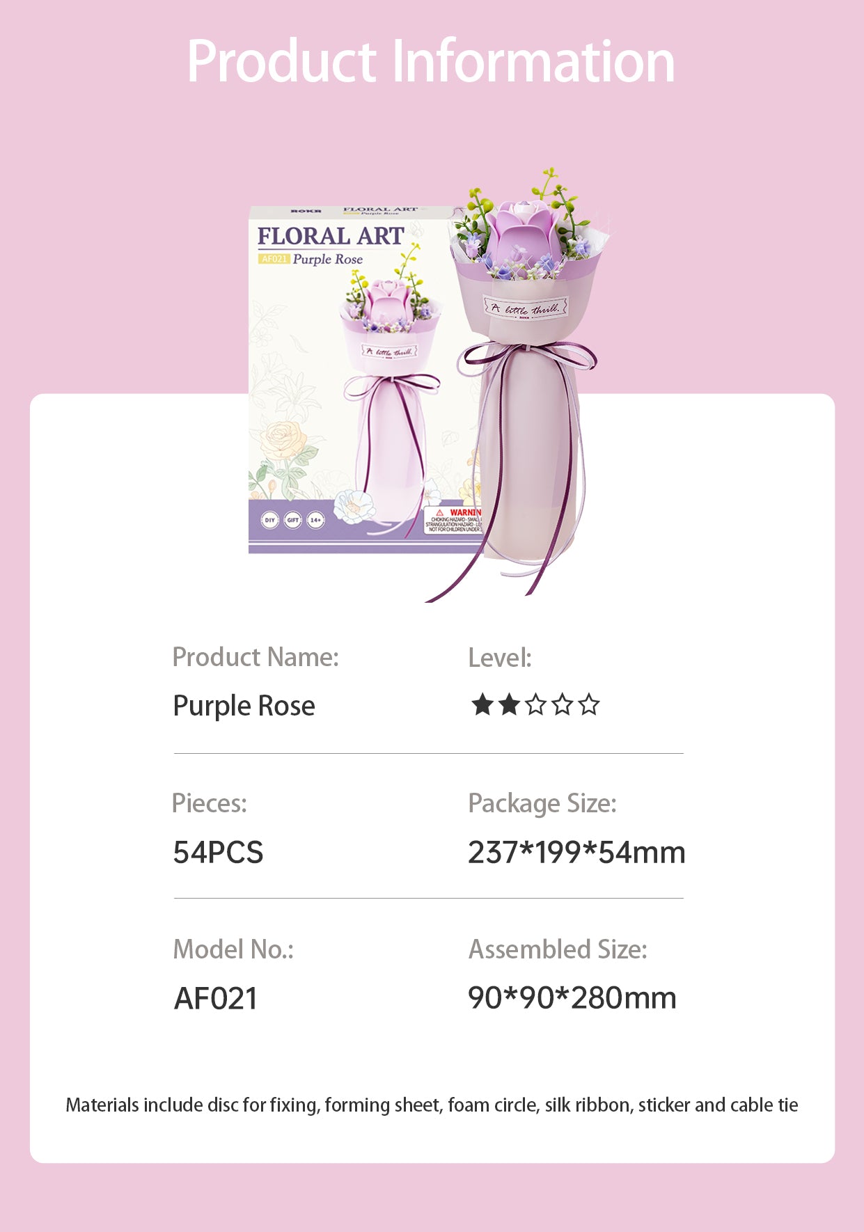 ROKR DIY Bouquet 3D Puzzle - Purple Rose AF021 - Mô hình gỗ 3D Bó hoa hồng tím - ROKR