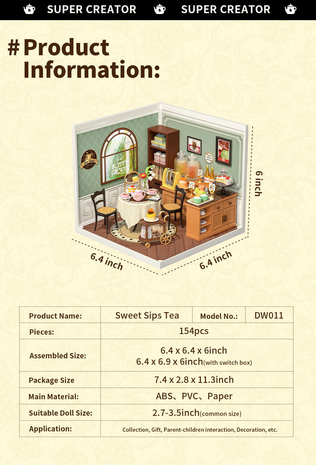 Rolife Sweet Sips Tea DW011 - Mô hình tiệm trà thu nhỏ Super Creator - Rolife