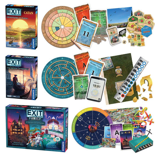 EXIT: Season 7 Three-Pack: Adventures in Catan | The Venice Conspiracy | EXIT-Family - Bộ 3 Trò Chơi Giải Đố Escape Room - Thames & Kosmos