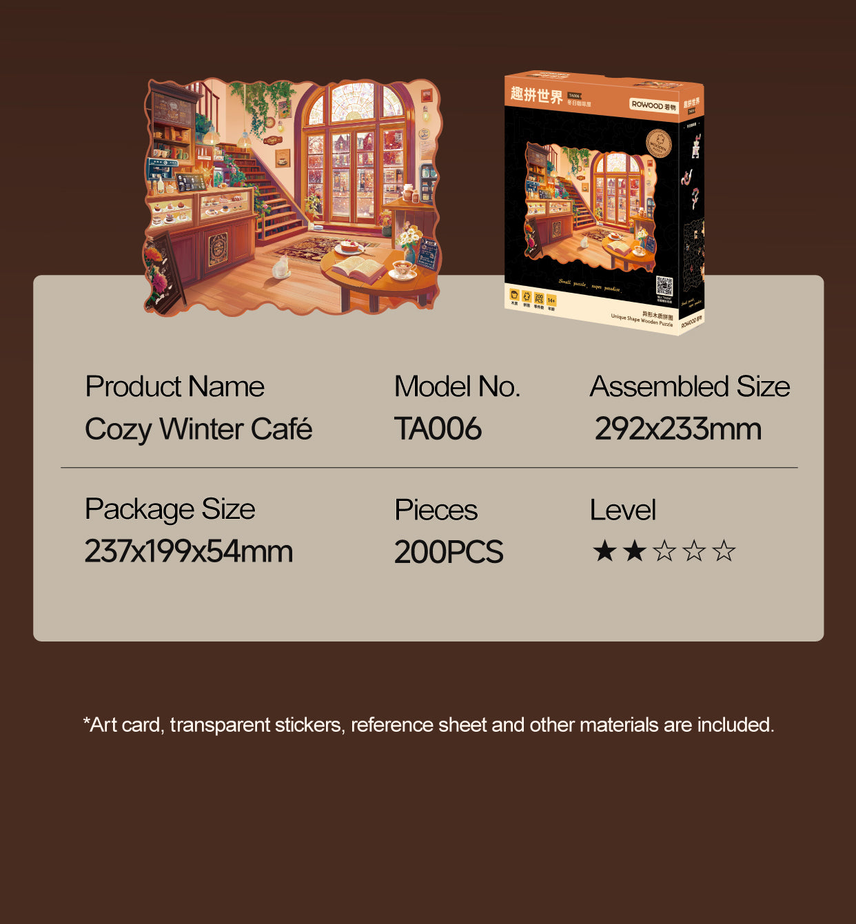 Rowood Cozy Winter Café Wooden Jigsaw Puzzle - Tranh ghép gỗ 3D - Rolife