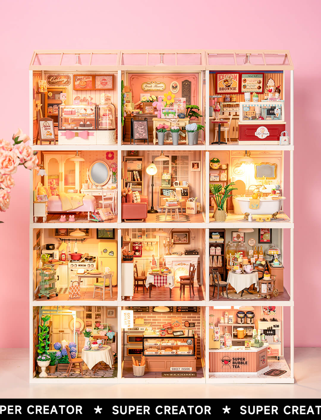 Rolife Lovely Pink Bedroom DIY Miniature House DW016 - Mô hình nhà gỗ tí hon tự lắp ráp - Rolife