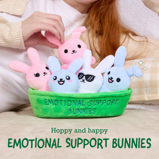 Emotional Support Bunnies – Bộ 5 Thỏ Bông Mềm Mại Quà Tặng Kawaii – Relatable