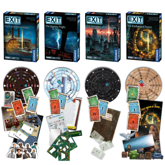 EXIT: The Game, Season 4. Four-Pack: Theft on the Mississippi, The Stormy Flight, The Cemetery of the Knight, and The Enchanted Forest - Bộ 4 Trò Chơi Thoát Hiểm Escape Room - Thames & Kosmos