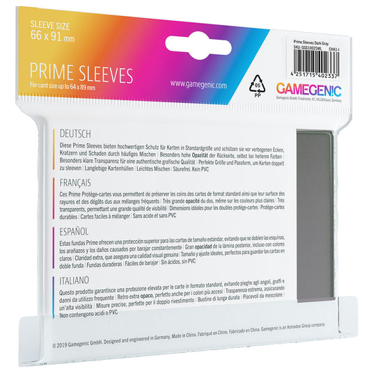 PRIME Sleeves: Gray - Bọc Bài Kích Thước Chuẩn - Gamegenic