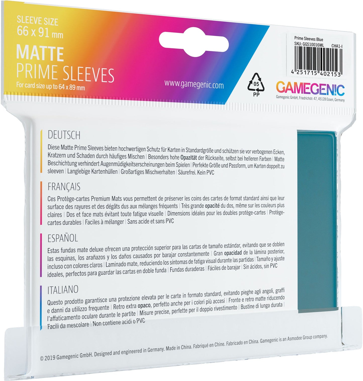 MATTE Prime Sleeves: Blue - Bọc Bảo Vệ Thẻ Bài Cao Cấp Gamegenic - Hình ảnh chi tiết 2