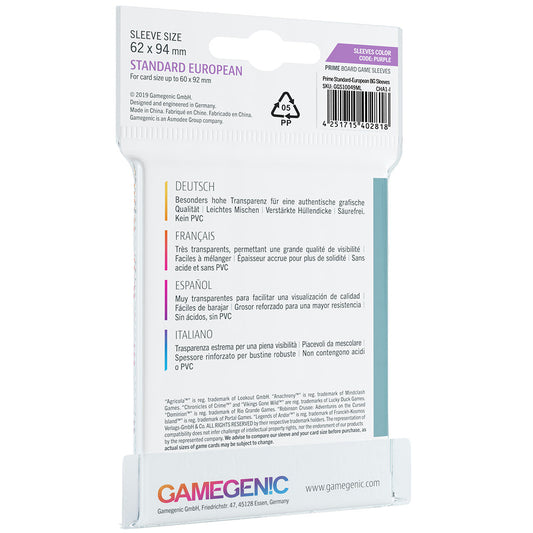 PRIME Sleeves: Standard European (62 x 94 mm) - Bọc Bài Board Game Cao Cấp - Gamegenic