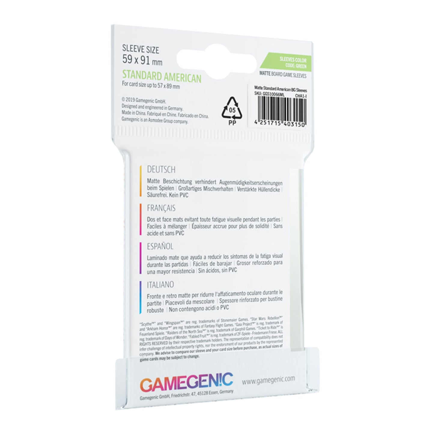 MATTE Sleeves: Standard American (59 x 91 mm) - Bọc Bài Mờ Cao Cấp - Gamegenic - Hình ảnh chi tiết 2