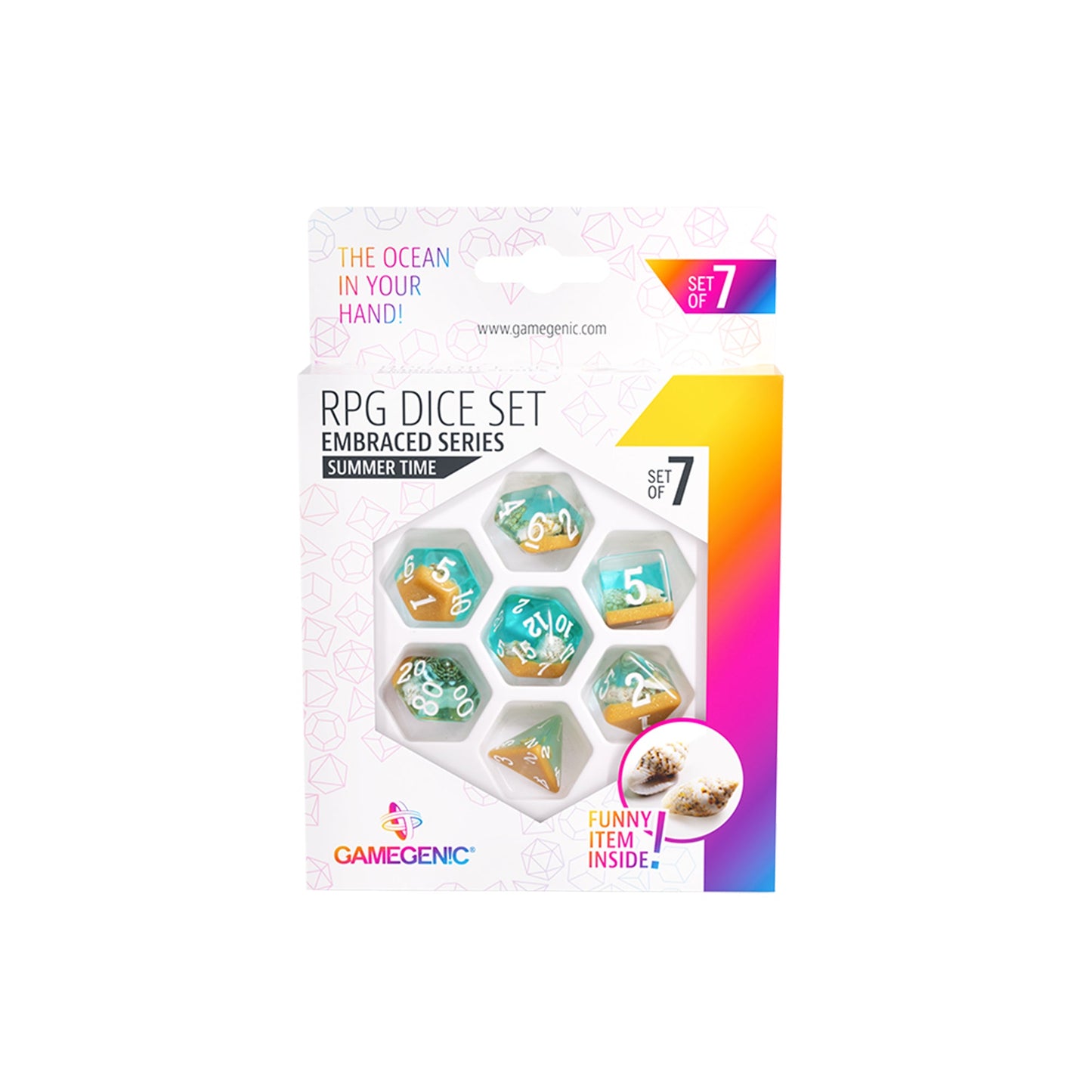 Embraced Series - Summer Time - RPG Dice Set (7pcs) - Bộ xúc xắc RPG cao cấp - Gamegenic - Hình ảnh chi tiết 2