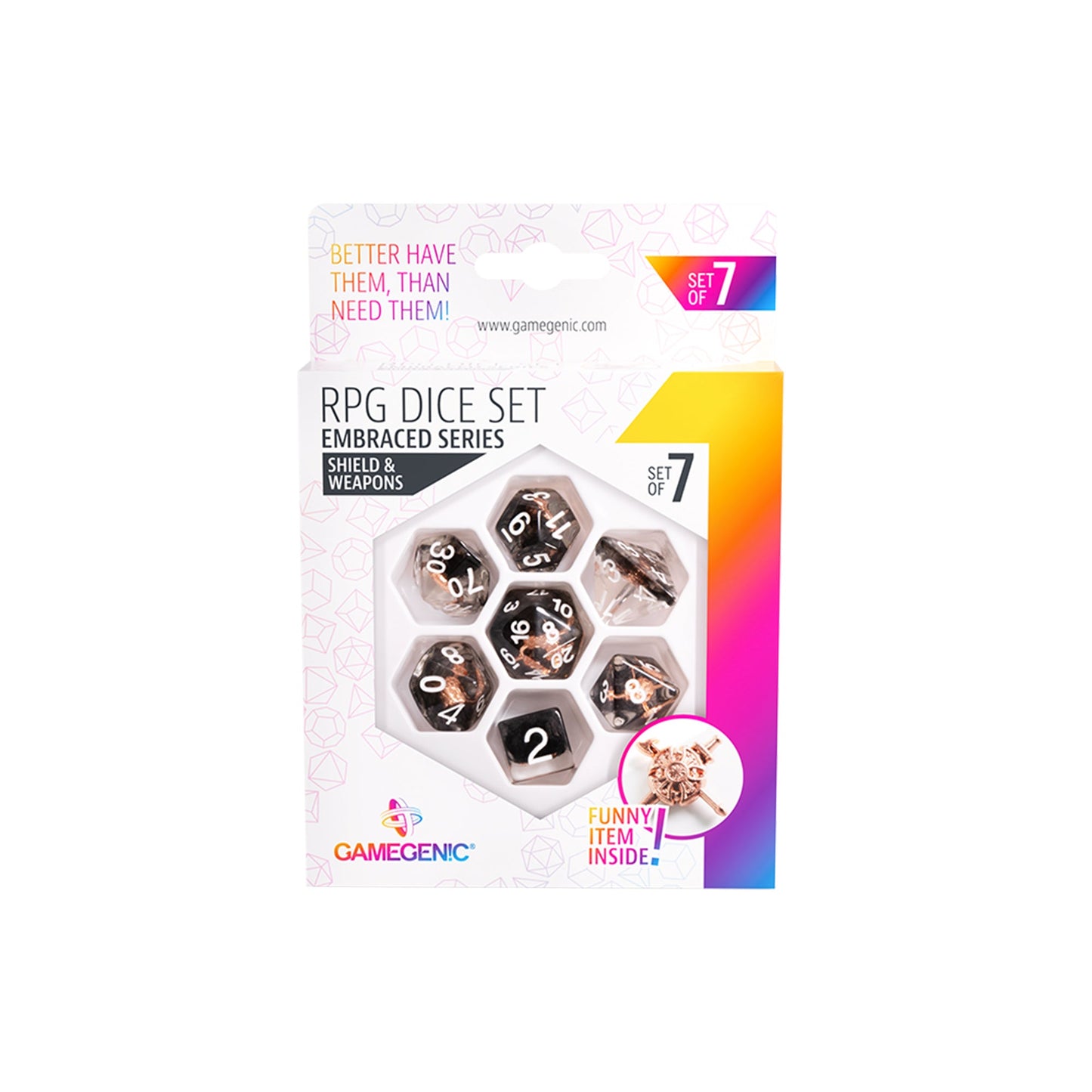 Embraced Series - Shield & Weapons - RPG Dice Set (7pcs) - Bộ xúc xắc nhập vai cao cấp - Gamegenic - Hình ảnh chi tiết 2