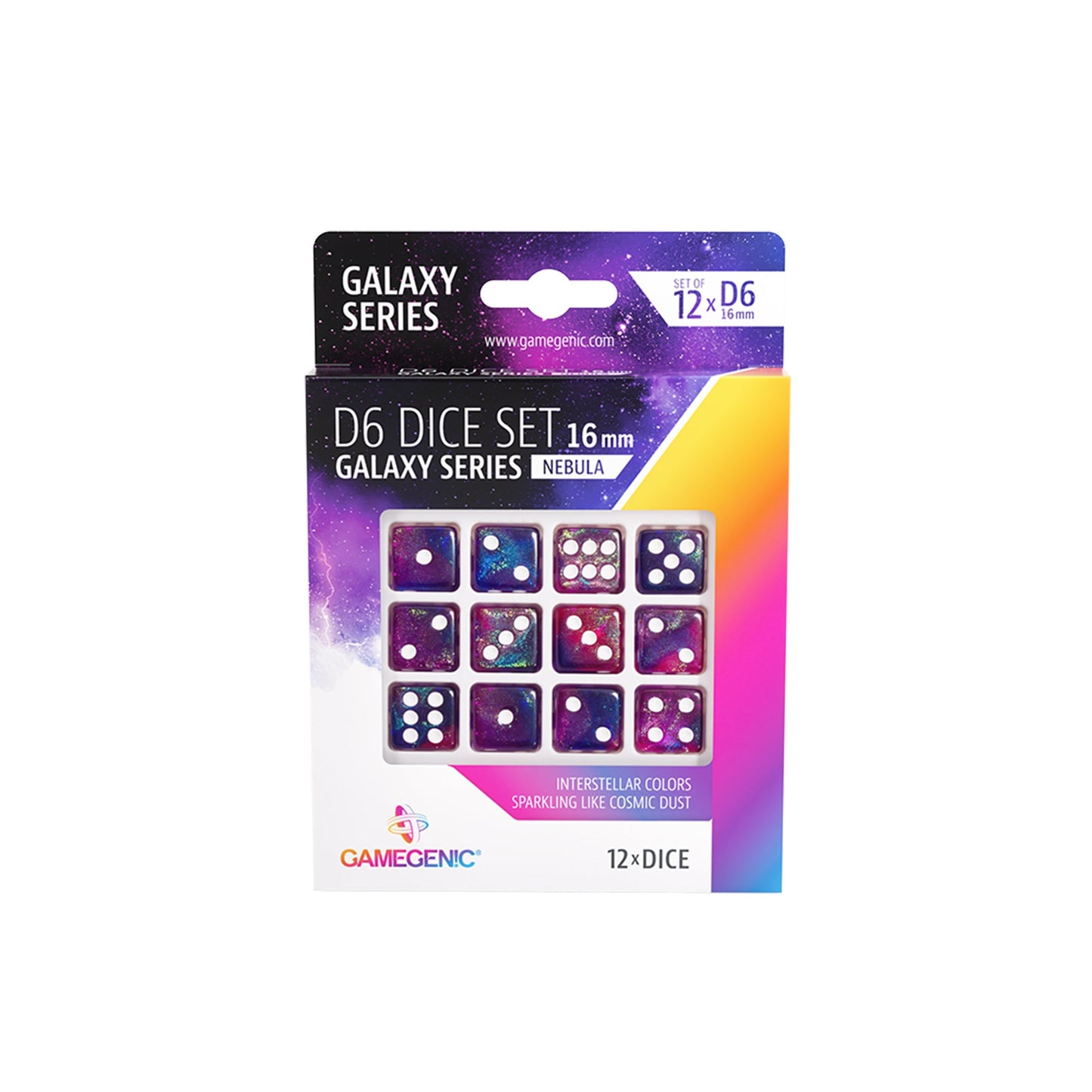 Galaxy Series - Nebula - D6 Dice Set 16 mm (12 pcs) - Bộ 12 xúc xắc 6 mặt cao cấp - Gamegenic