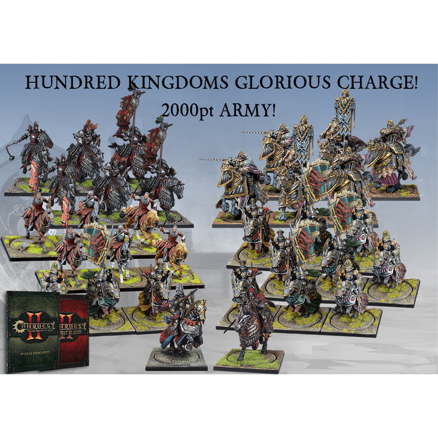 Conquest Miniatures Game - Hundred Kingdoms Glorious Charge 2000pt Army - Bộ quân đội mô hình kỵ binh Para Bellum