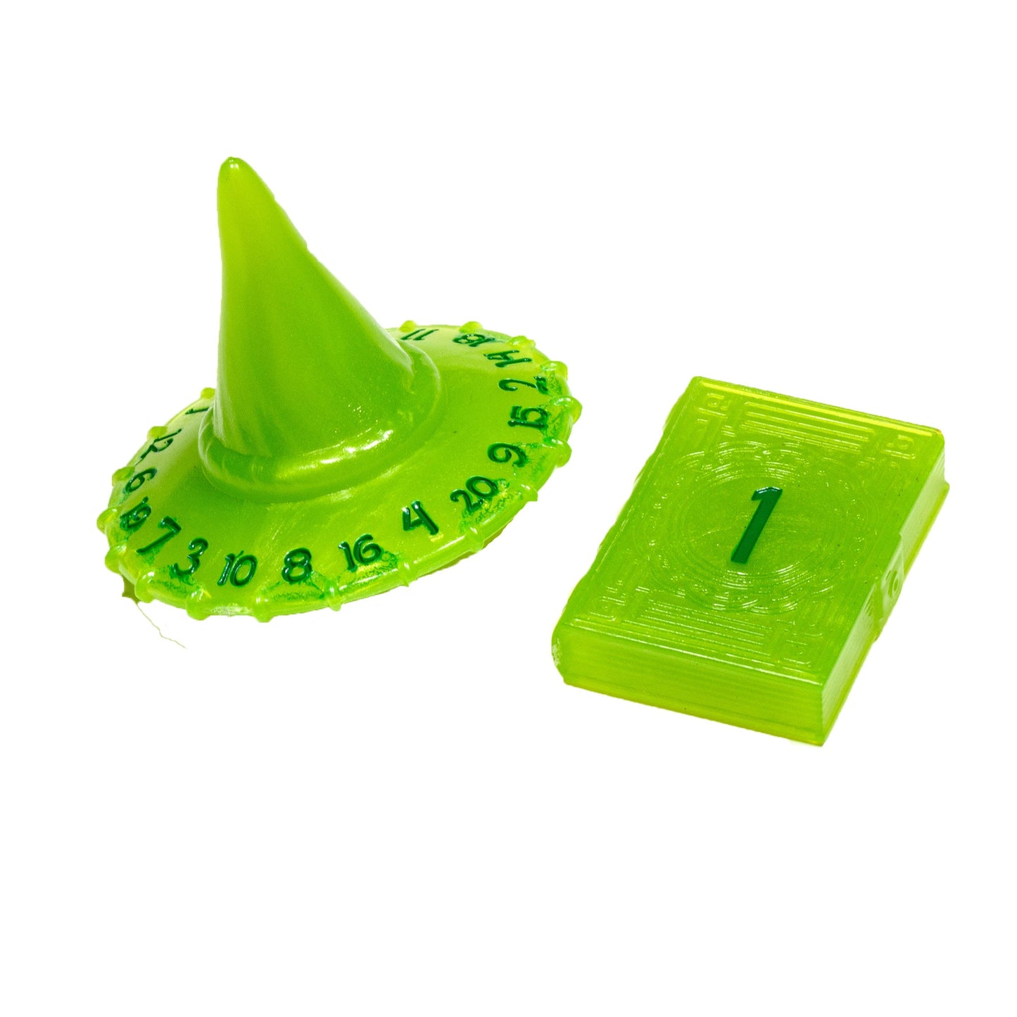 PolyHero Wizard Dice Set d20 Wizard Hat & d2 Spellbook in Acid Splash - Bộ Xúc Xắc Phù Thủy - Tabletop Tycoon - Hình ảnh sản phẩm