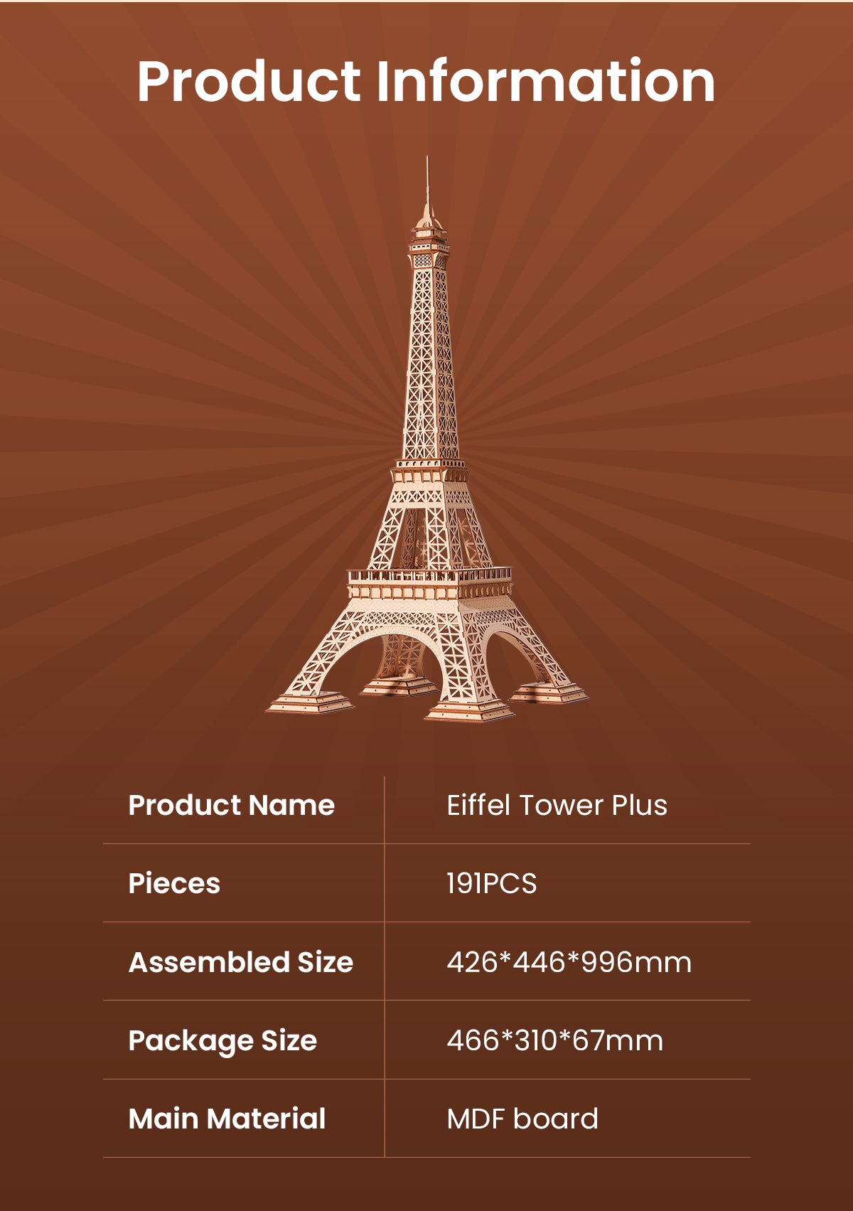 Rolife 3D Wooden Puzzle - Eiffel Tower Plus TGC02 - Mô hình gỗ lắp ráp 3D - Rolife