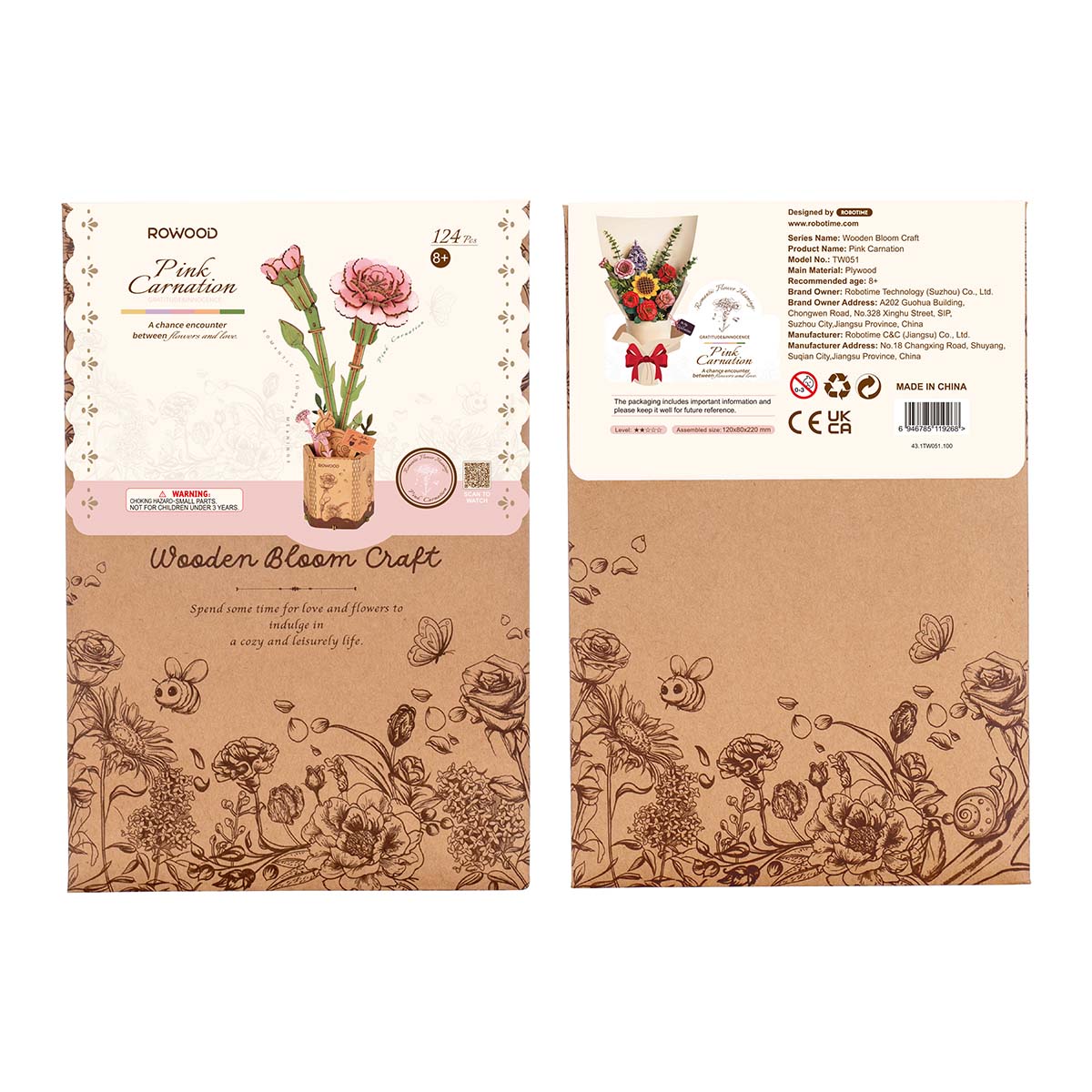 Rowood DIY Wooden Flower Pink Carnation TW051 - Mô hình lắp ráp hoa cẩm chướng gỗ - Rolife