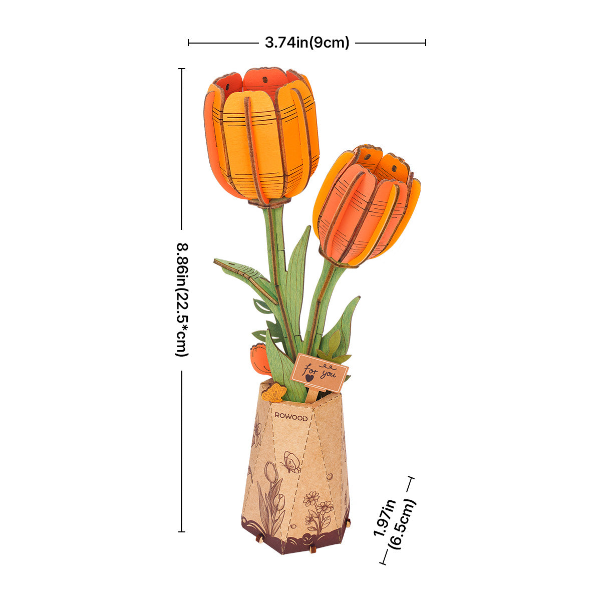 Rowood DIY Wooden Flower Orange Tulip TW081 - Mô hình hoa gỗ lắp ráp 3D - Rolife