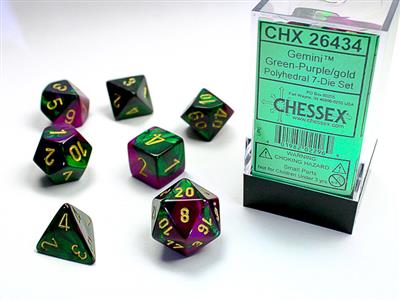 Gemini® Polyhedral Green-Purple/gold 7-Die Set - Bộ xúc xắc 7 viên RPG - Chessex