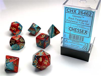 Gemini® Polyhedral Black-Red/gold 7-Die Set - Bộ 7 xúc xắc đa diện - Chessex