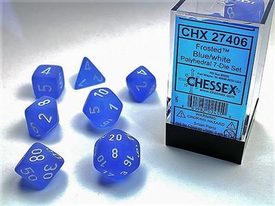 Frosted™ Polyhedral Blue/white 7-Die Set - Bộ xúc xắc đa diện 7 viên - Chessex