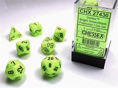 Vortex® Polyhedral Bright Green/black 7-Die Set - Bộ Xúc Xắc 7 Viên Cho RPG - Chessex