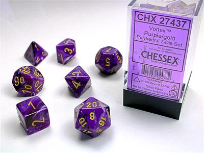 Vortex® Polyhedral Purple/gold 7-Die Set - Bộ Xúc Xắc Đa Diện 7 Viên - Chessex