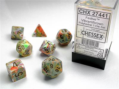 Festive® Polyhedral Vibrant/brown 7-Die Set - Bộ Xúc Xắc 7 Viên - Chessex - Hình ảnh sản phẩm
