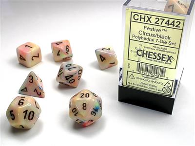 Festive® Polyhedral Circus/black 7-Die Set - Bộ Xúc Xắc Đa Diện 7 Viên - Chessex - Hình ảnh sản phẩm