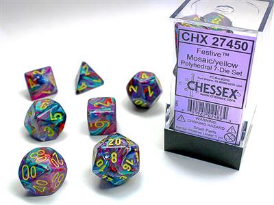 Festive® Polyhedral Mosaic/yellow 7-Die Set - Bộ Xúc Xắc Đa Diện 7 Viên - Chessex