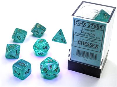 Borealis® Polyhedral Teal/gold Luminary™ 7-Die Set - Bộ Xúc Xắc 7 Viên - Chessex - Hình ảnh bổ sung 4