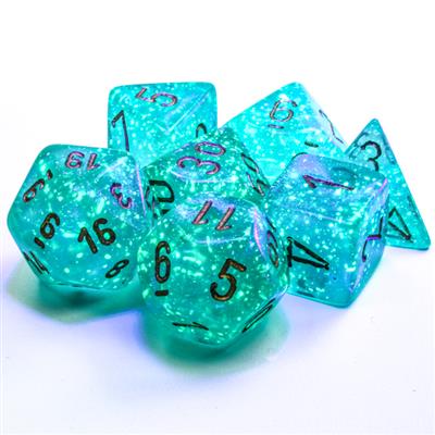 Borealis® Polyhedral Teal/gold Luminary™ 7-Die Set - Bộ Xúc Xắc 7 Viên - Chessex