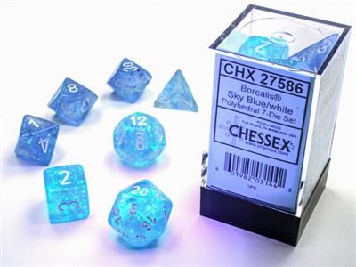 Borealis® Polyhedral Sky Blue/white Luminary™ 7-Die Set - Bộ Xúc Xắc 7 Viên - Chessex - Hình ảnh bổ sung 4