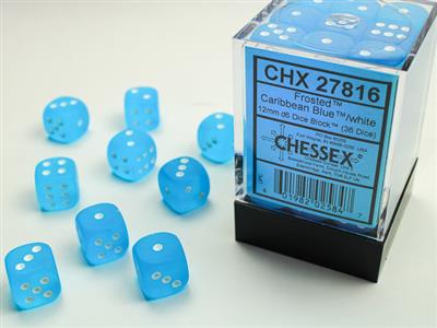 Frosted™ 12mm d6 Caribbean Blue™/white Dice Block™ (36 dice) - Bộ 36 xúc xắc 6 mặt 12mm - Chessex