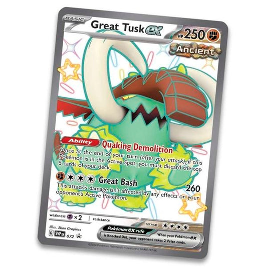 Thẻ bài Pokemon TCG Paldean Fates Tin 5 Pack Shiny Great Tusk ex