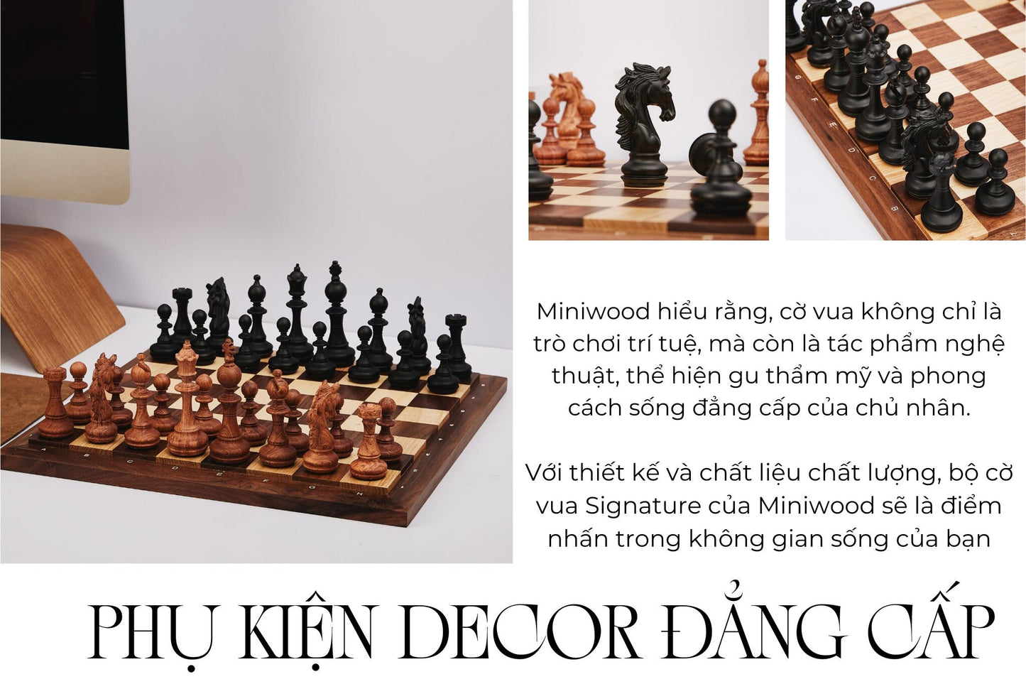Cờ Vua Gỗ Signature - Bộ cờ vua cao cấp gỗ Walnut & Maple - Miniwood Design