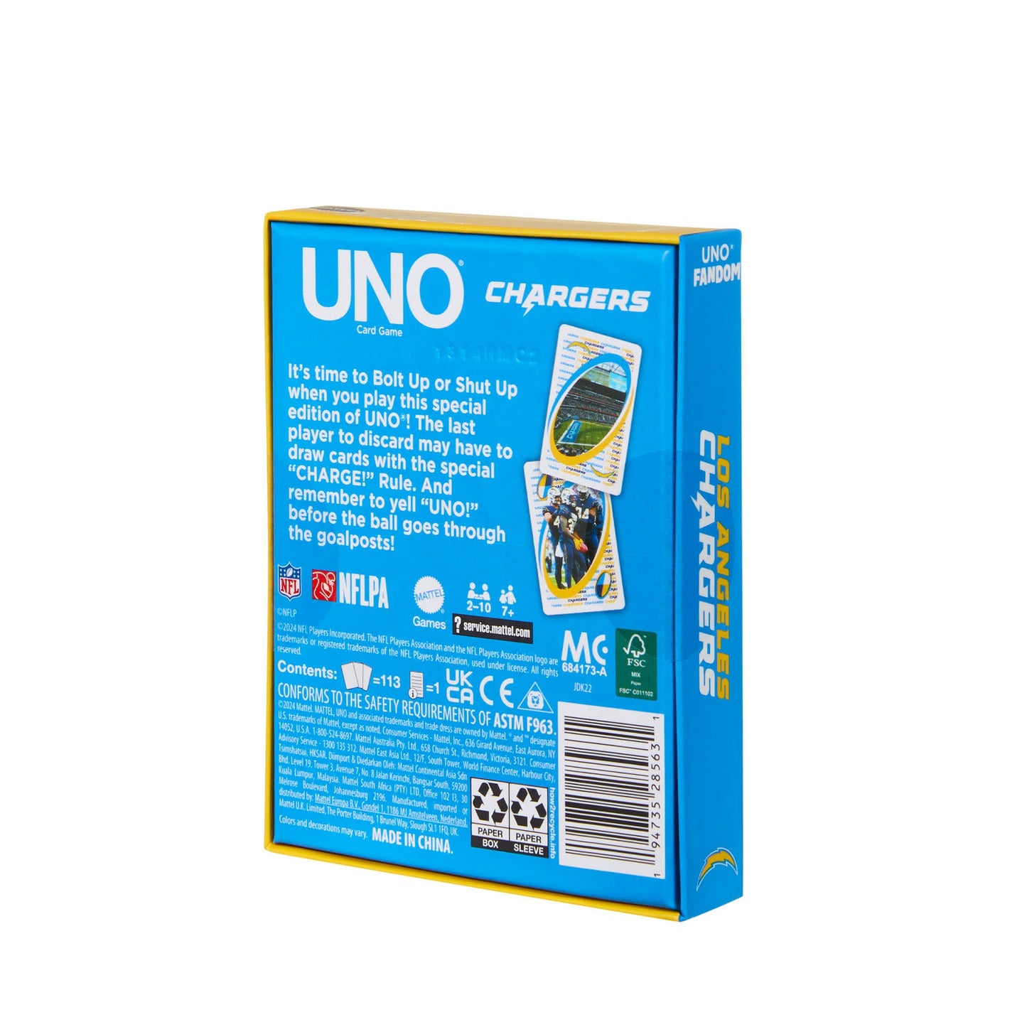 UNO Fandom NFL Los Angeles Chargers Game Deck - Bộ Bài Thẻ Bài Sưu Tầm Mattel - Hình ảnh bổ sung 9