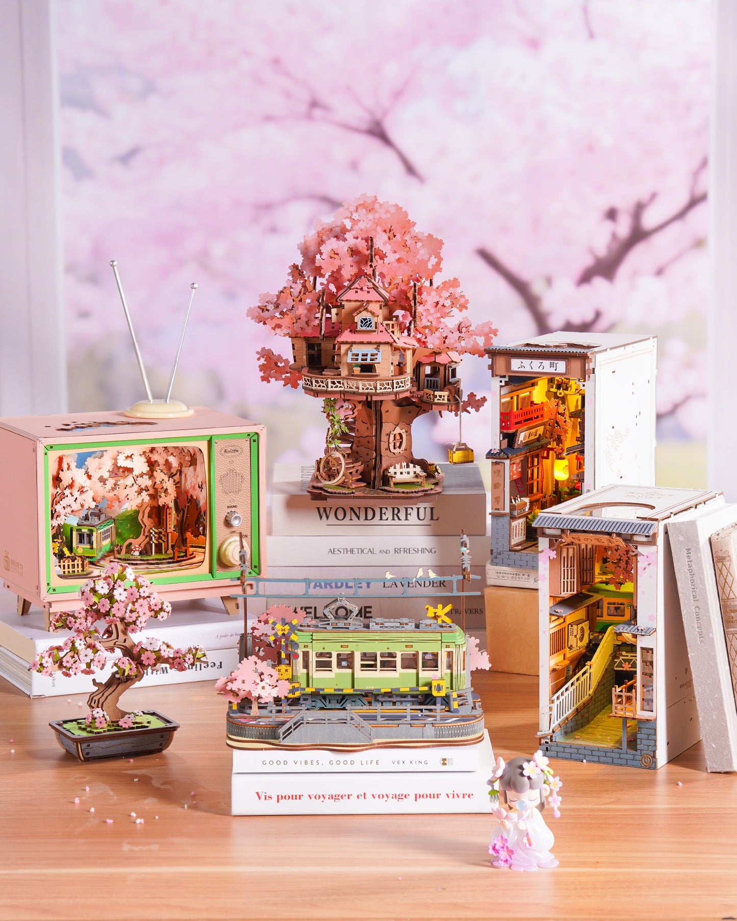 Rolife Book Nook Shelf Insert - Sakura Densya TGB01 - Mô hình gỗ DIY trang trí kệ sách - Rolife