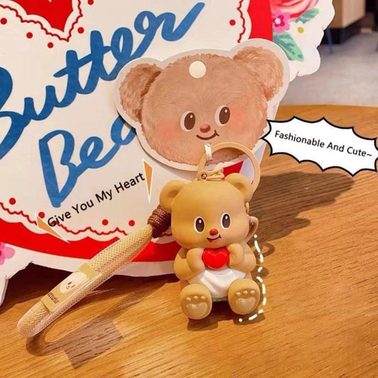 Butter Bear & Small Heart Keychain - Móc khóa gấu bơ cầm tim nhỏ - OTHER GIRL BRANDS YZ0674-01