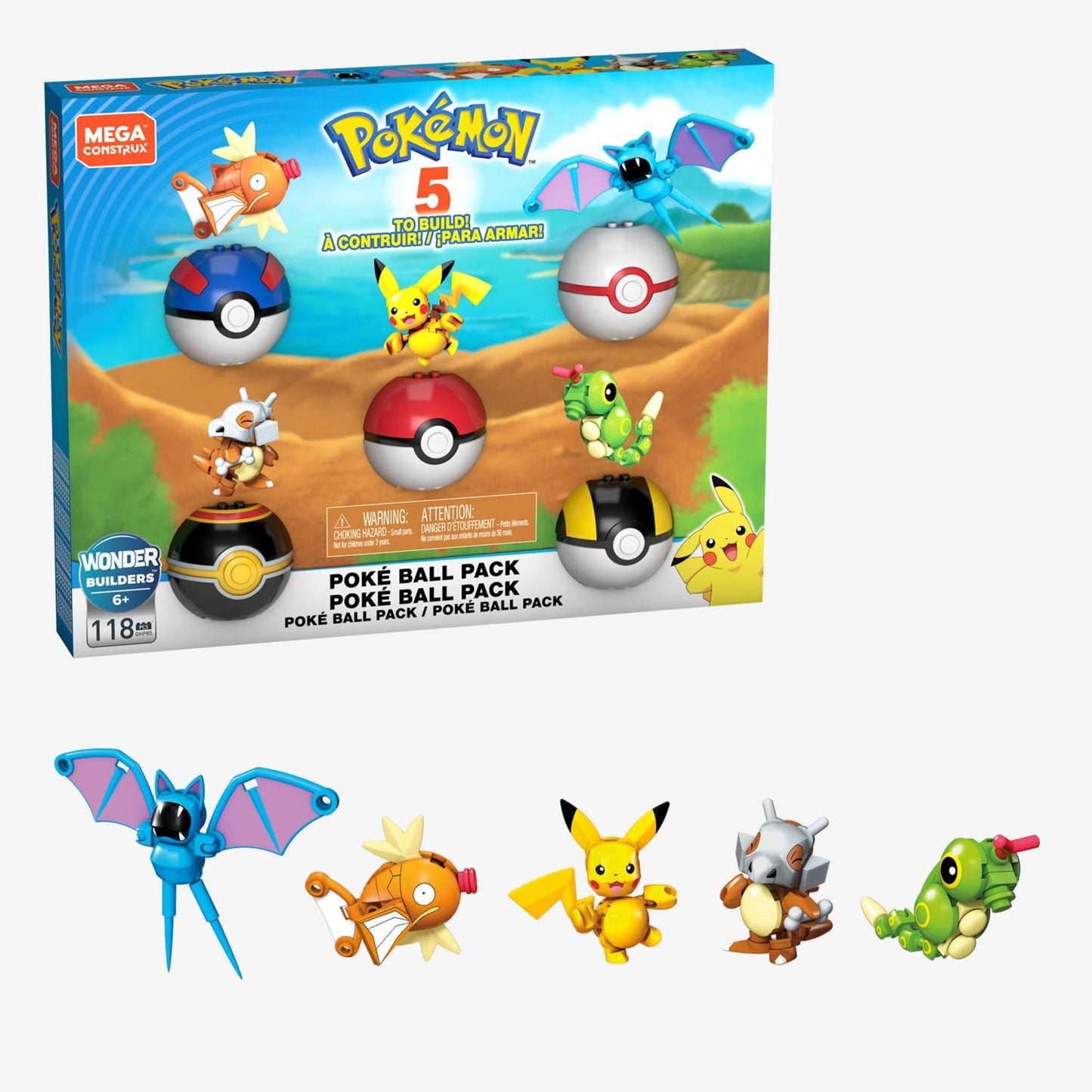 MEGA Construx Pokemon Poke Ball Bundle - Bộ Đồ Chơi Lắp Ráp 5 Nhân Vật Pokemon và Bóng Poke - MEGA GHP85 - Góc nhìn khác 3