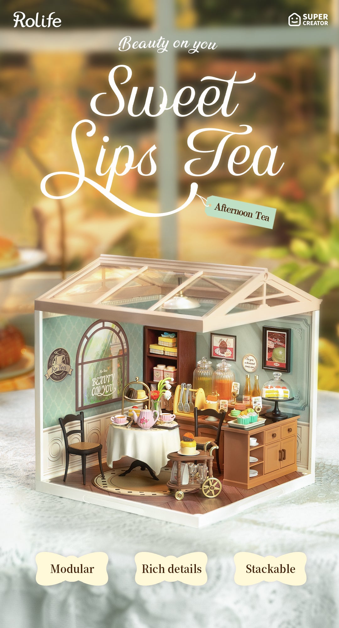 Rolife Sweet Sips Tea DW011 - Mô hình tiệm trà thu nhỏ Super Creator - Rolife
