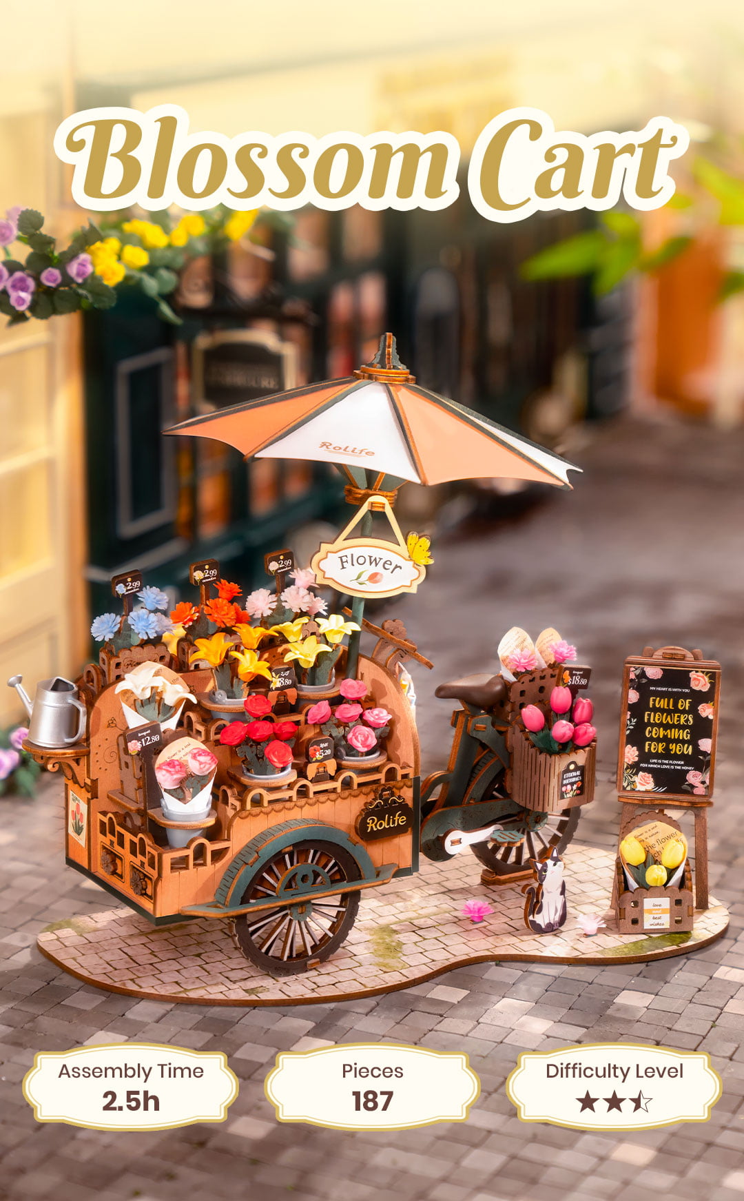 Rolife 3D Wooden Puzzle - Bloosom Cart TGS03 - Mô hình gỗ 3D xe hoa cổ điển - Rolife