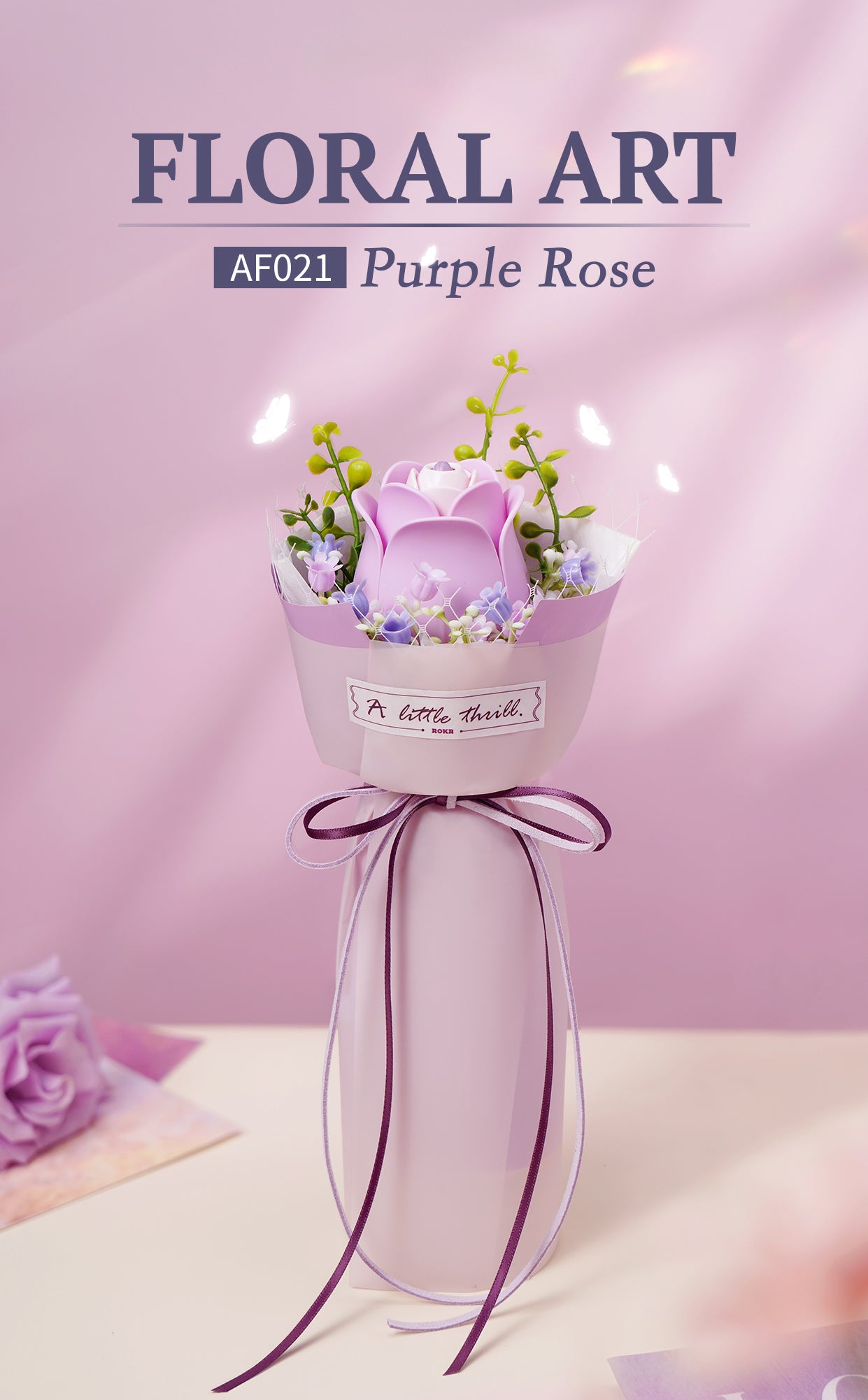 ROKR DIY Bouquet 3D Puzzle - Purple Rose AF021 - Mô hình gỗ 3D Bó hoa hồng tím - ROKR