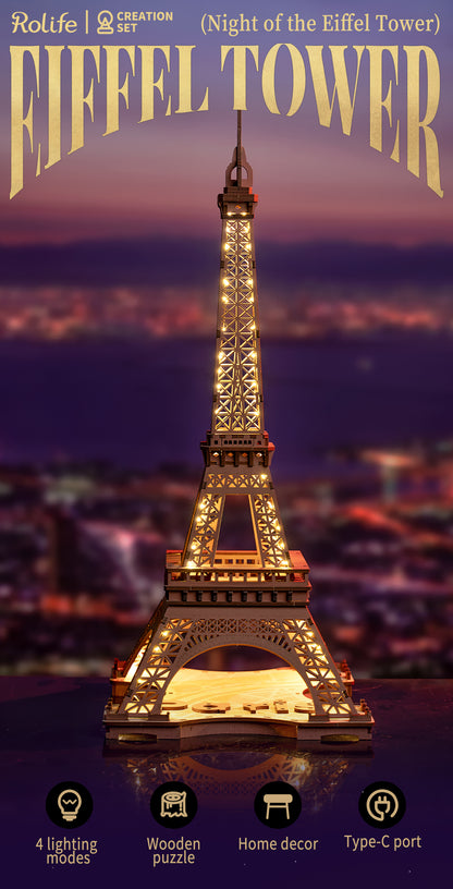 Rolife Night of the Eiffel Tower TGL01 - Mô hình gỗ 3D lắp ráp có đèn LED - Robotime Rolife