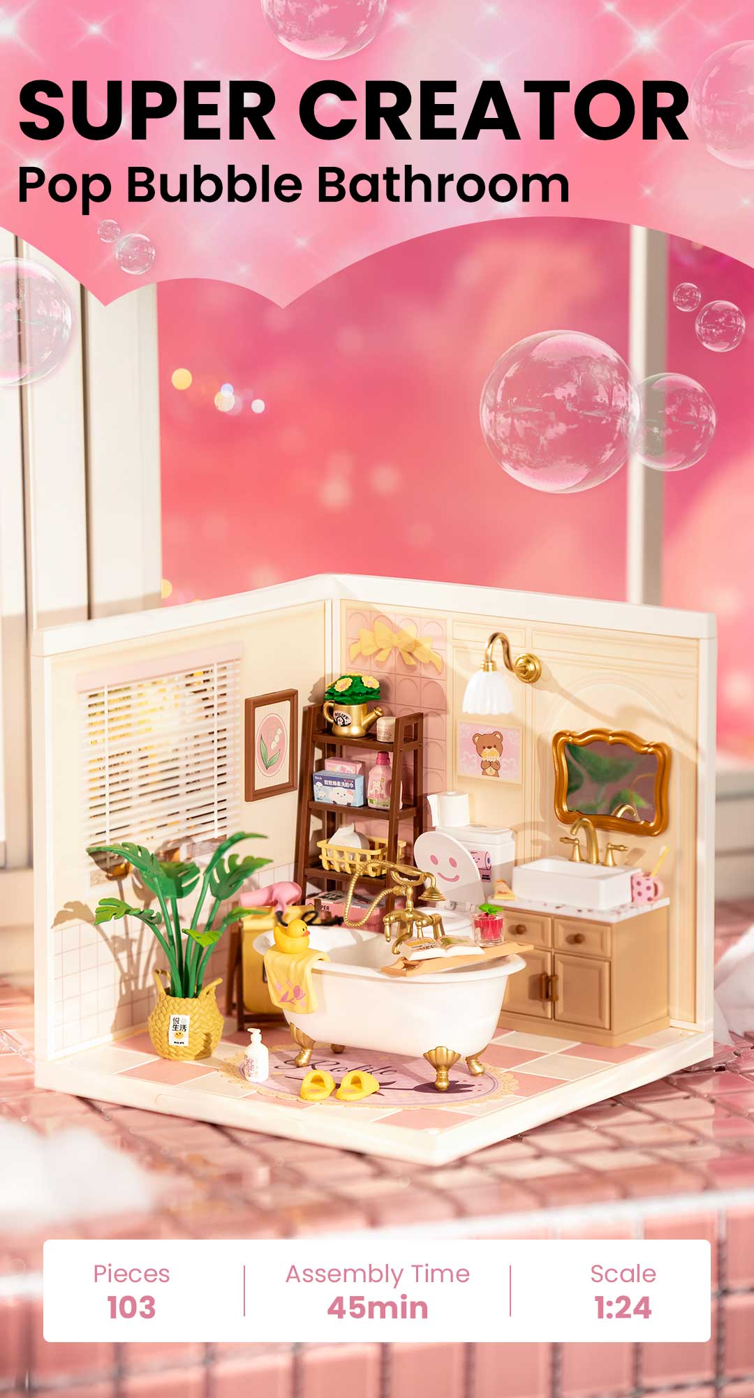 Rolife Pop Bubble Bathroom DW014B - Mô hình nhà tắm tí hon - Rolife