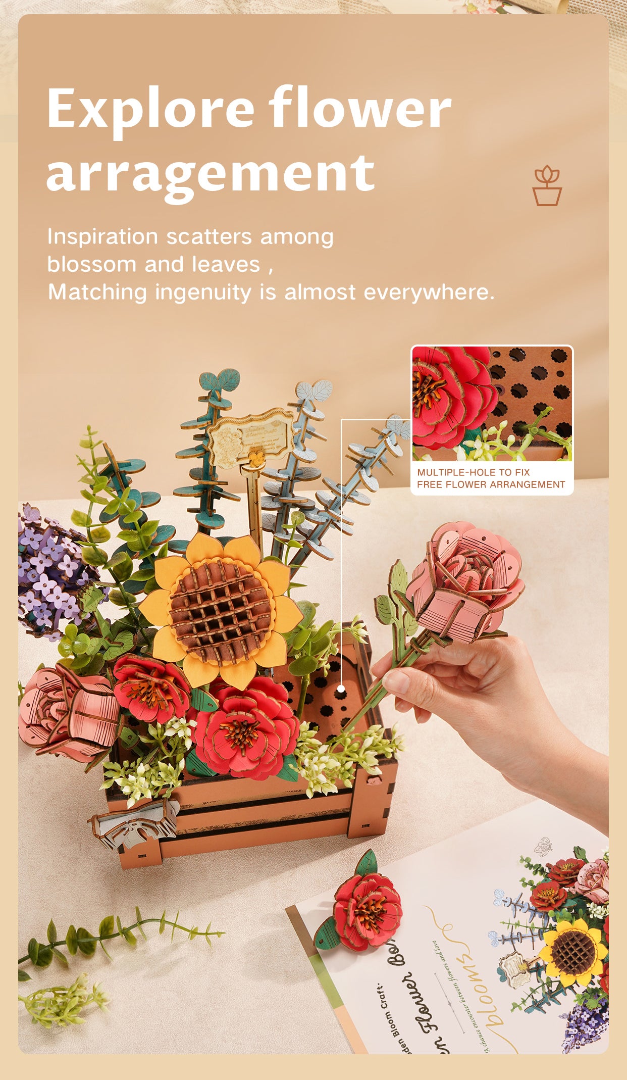 Rowood Wooden Bloom Box DIY 3D Puzzle TW02H - Mô hình lắp ráp gỗ 3D chậu hoa - Robotime Rolife