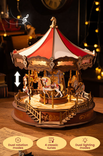 Rolife 3D Wooden Puzzle - Classic Carousel AMC01 - Mô hình lắp ráp gỗ 3D có nhạc và đèn - Rolife AMC01