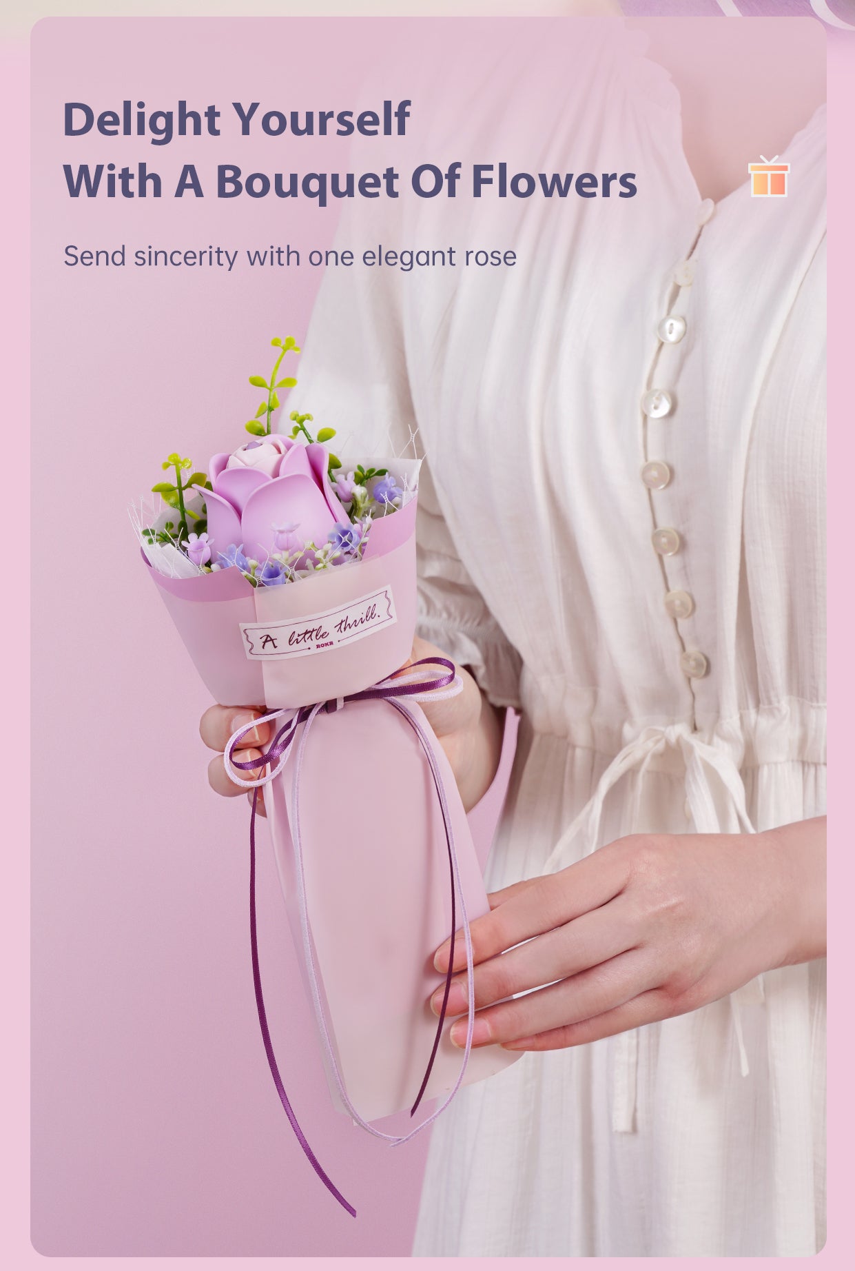 ROKR DIY Bouquet 3D Puzzle - Purple Rose AF021 - Mô hình gỗ 3D Bó hoa hồng tím - ROKR