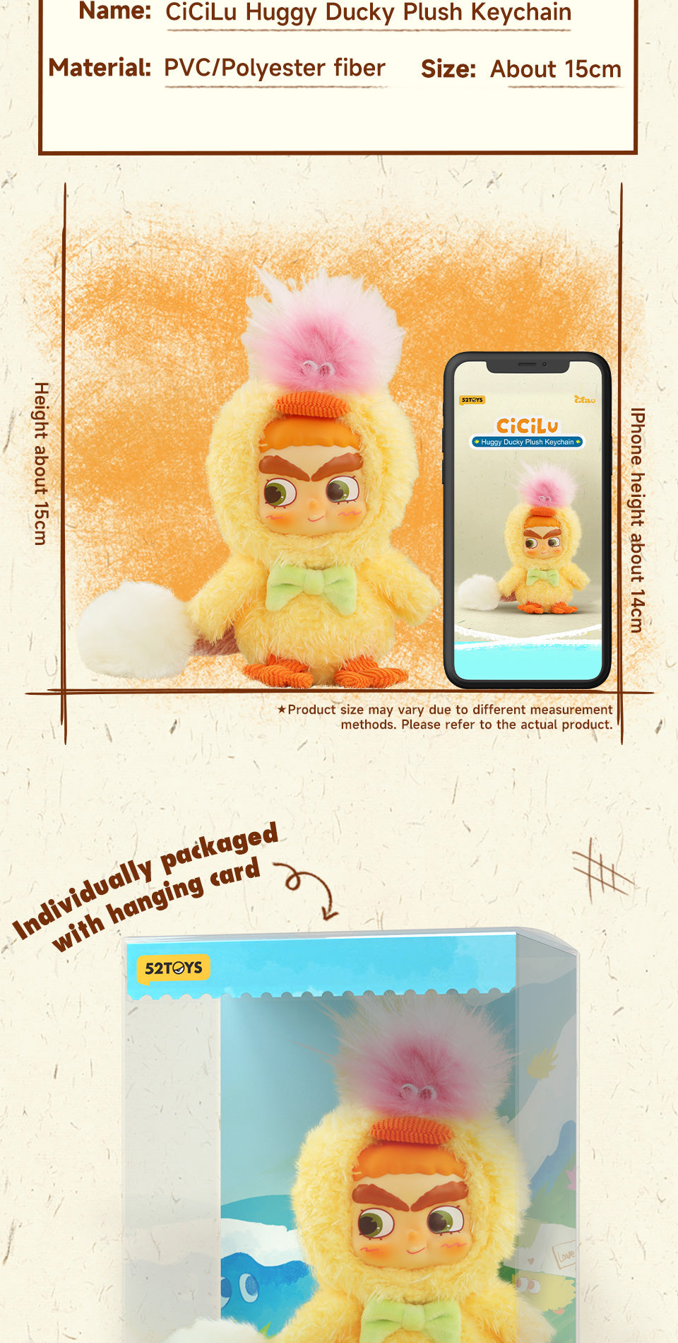 CICILU HUGGY DUCKY PLUSH KEYCHAIN - Móc khóa gấu bông Blind Box - 52TOYS