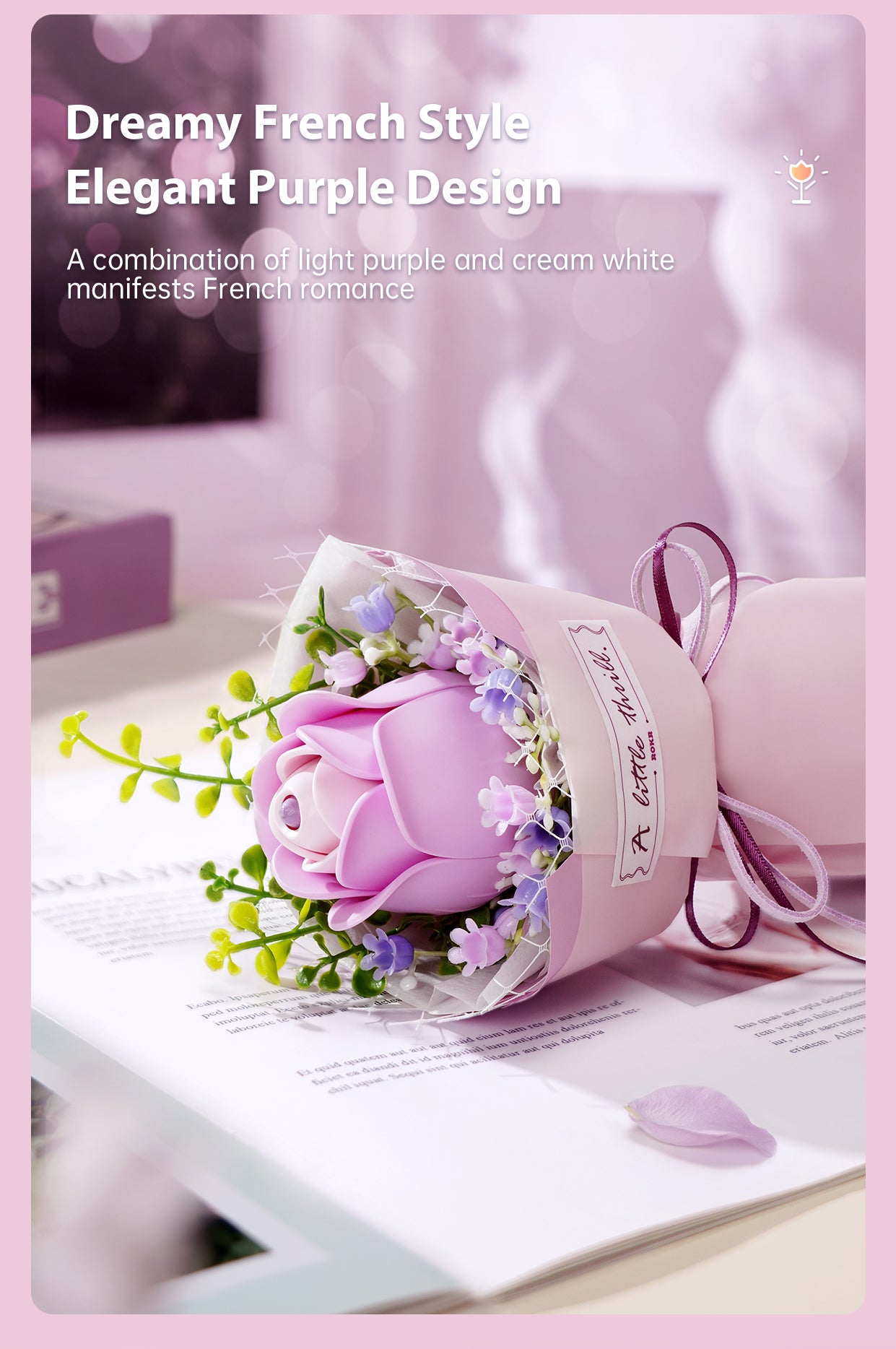 ROKR DIY Bouquet 3D Puzzle - Purple Rose AF021 - Mô hình gỗ 3D Bó hoa hồng tím - ROKR