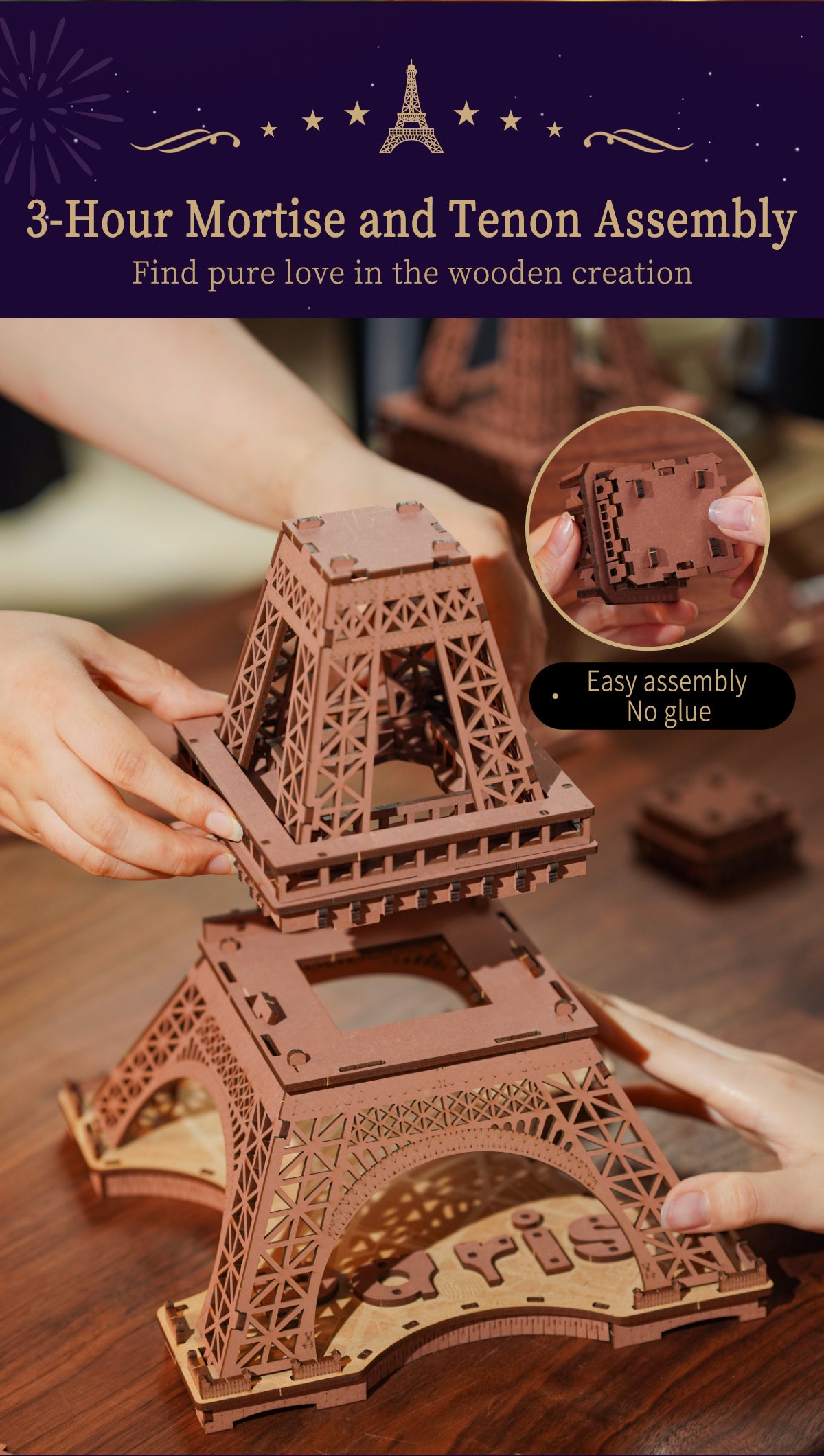 Rolife Night of the Eiffel Tower TGL01 - Mô hình gỗ 3D lắp ráp có đèn LED - Robotime Rolife