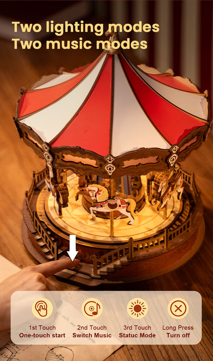 Rolife 3D Wooden Puzzle - Classic Carousel AMC01 - Mô hình lắp ráp gỗ 3D có nhạc và đèn - Rolife AMC01